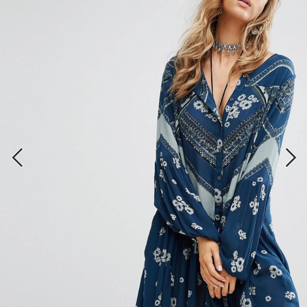 Free People Blue Floral Long Sleeve Dress